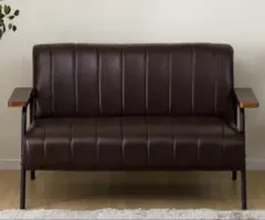 ダークブラウン 合成皮革 ソファ 2人掛け