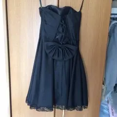 美品！結婚式 パーティーに 鍵編みリボン黒ドレス☆