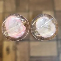 箸置き　ガラス製　未使用品　2個セット　ピンク×クリア　丸型　シンプル