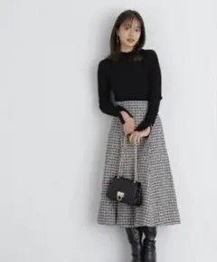 プロポーション ボディドレッシング　ツイードフレアースカート　ブラック