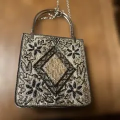 【訳あり・パーツ取りに】総ビーズバッグ 2WAY パーティーバッグ 花柄 刺繍