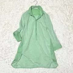 【美品】ELLE エル コットン100% シャツ チュニック 40 L グリーンのサムネイル