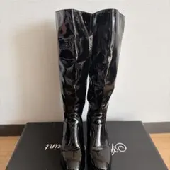 【4月末まで】エナメルロングブーツ（黒）