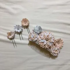 つまみ細工 髪飾り 4点セット［薄ピンク］