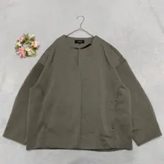 3L【アンタイトル】ノーカラージャケット ダンボール生地 大きい ゆったり