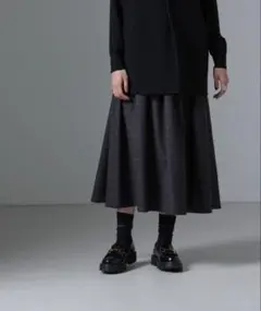 【ナノユニバース】ダークグレー ストライプ フレアスカート