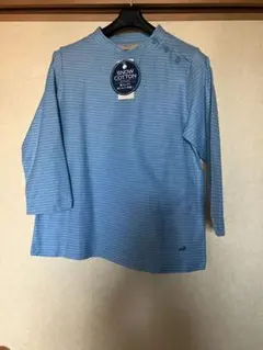 CROCODILE ストライプ水色7分袖Tシャツ