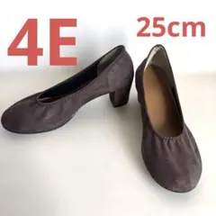 ブラウン スエード風 パンプス 4E 中ヒール 6センチヒール