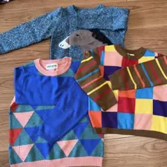 amiamieセーター3点セット（馬刺繍・幾何学模様・多色）洗濯機可