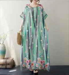 大きいサイズ レディース ロング　ワンピース　春夏 秋 新品 半袖　花柄
