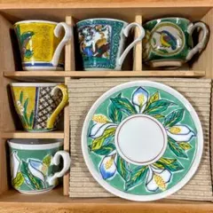 九谷焼　色絵　コーヒーセット　カップ＆ソーサー