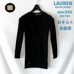 未使用 LAUREN ラルフローレン Vネック コットン リブニット XXS 黒