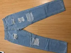 未使用品ダメージ加工 ライトブルー デニムパンツ Lサイズ