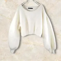 Heather クルーネッククロップドニット　ホワイトシャギー