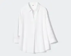 ユニクロ　レーヨン　スキッパー　ブラウス　7分袖　ホワイト　白シャツ