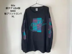 90's銀タグNIKEナイキ袖プリントロンT/米国製ジョーダンエアフォースエビス