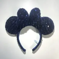 【美品・匿名配送】ディズニー スパンコール ベロアカチューシャ ネイビー 青 紺