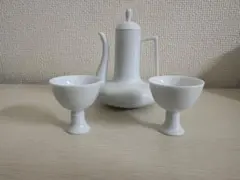 白い陶器 お猪口・ポット セット