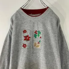 刺繍 レイヤード 裏起毛 サイズ実寸 オーバーサイズ スウェット トレーナー