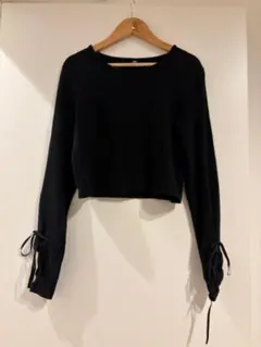 ブラック クロップド丈 長袖Tシャツ フリーサイズのサムネイル