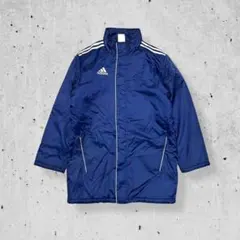 adidasアディダスロゴ中綿ナイロンジャケットベンチコートネイビー紺古着L相当のサムネイル