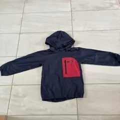 キッズ　ネイビー レッド フード付きいウィンドブレーカー