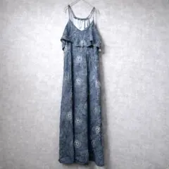 ボタニカル柄 マキシワンピース フリル ネイビー 【XL】