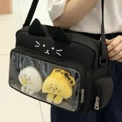 A218 クリア 猫耳 痛バ 推し活バッグ 黒 ショルダー 大容量 収納 ヲタ活