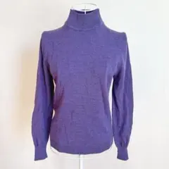 パープル　バルーンスリーブタートルネックニット　レディース　M-L ウール100