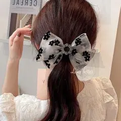 No.200S シフォンフラワーヘアバレッタ グレー 韓国 量産型 地雷