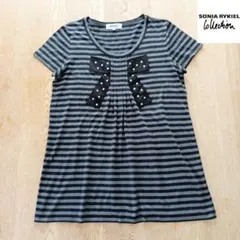 SONIA RYKIEL ボーダーチュニックTシャツ ラインストーンリボンのサムネイル