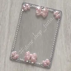 B8【リボン＊ビジュー＊パール】硬質ケース♡デコ♡ピンク・ホワイト系