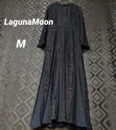 ラグナムーン LADY MIXレースフレアワンピース ネイビー　オケージョン　М