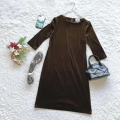 ワンピース 長袖 L ベロア シンプル ひざ丈 上品 バックファスナー 着回し