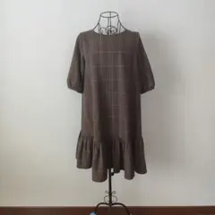 【美品】JILL STUARTチェック裾フリルワンピース ブラウン