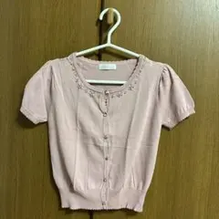 Feroux 半袖 ニット カーディガン ピンク ビジューのサムネイル