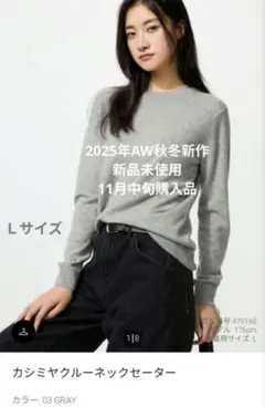2025年秋冬新作商品 UNIQLO ユニクロ カシミヤクルーネックセーターＬ
