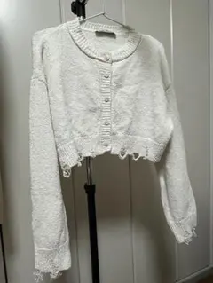 ZARA ホワイト クロップドカーディガン