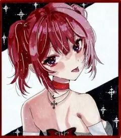 ゆ*】様 赤く煌く女の子♡ オリジナルイラスト アナログイラスト コピック　手描