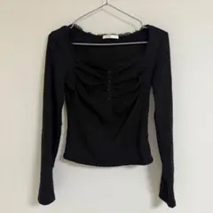 ブラック 長袖 トップス フロントボタン