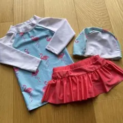 ベビー水着(女の子) フラミンゴ柄 3点セット