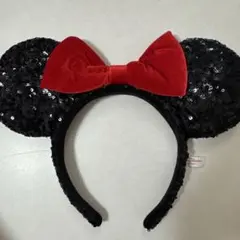 【美品】ミニーマウス スパンコールカチューシャ ベロア生地