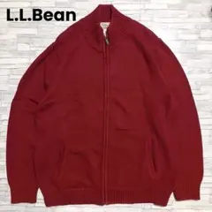 L.L.Bean コットンニット ドライバーズニット 赤 無地 L フルジップ