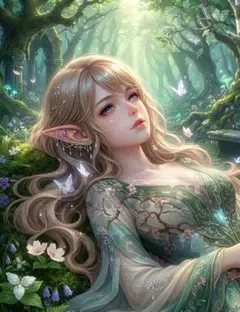 コムテチオリジナル　森の中の女性　デジタルアート　2Lサイズ