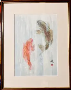 水晶画 春杏 三匹鯉 額縁付き アンティーク 絵画 - メルカリ