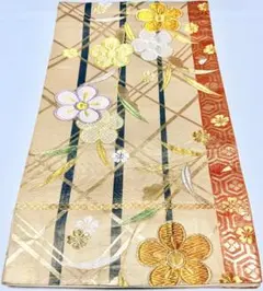 高級 袋帯 正絹 六通柄 桜柄 クリーム 唐織 訪問着 振袖 色無地