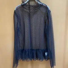 ドット柄 シースルーフリルブラウス　ブラック