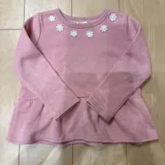 ピンク フラワー刺繍 ペプラムトレーナー