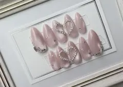 ネイルチップ マグネット ピンク 春 チェーン ハート ワンホン 量産 ガーリー