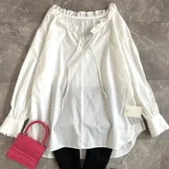 タグ付 スローブ イエナ チュニック ブラウス フリルネック ホワイト F